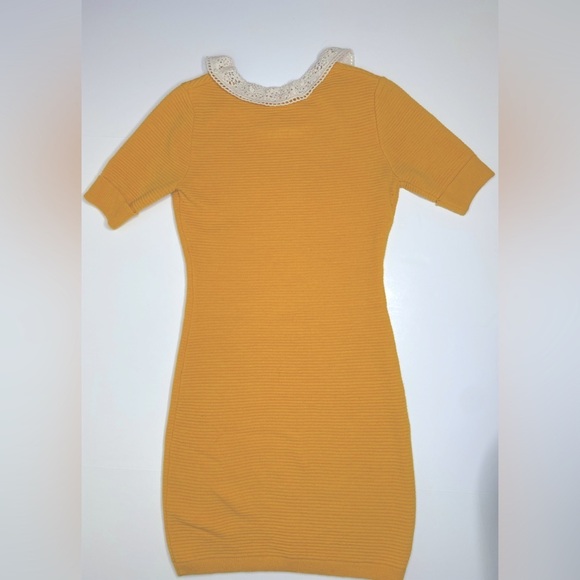 Tulle Fitted Ribbed Mini Dress Sz Med Goldenrod Yellow Anthropologie - Picture 5 of 8